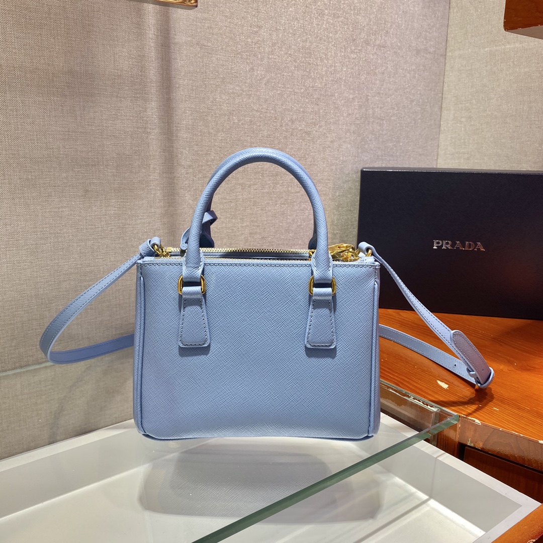 Prada Mini Galleria Saffiano Leather Bag Tote Shoulder Bag Light Blue 1BA906